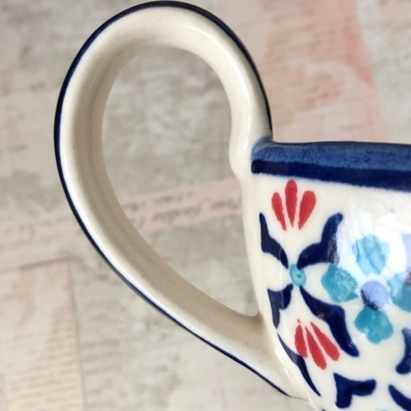 Polish Pottery Blue Off White Floral Motif Ceramika Boleslawiec Wiza Gravy Boat - Picture 9 of 11